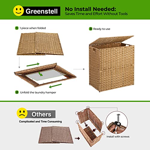 GREENSTELL Laundry Hamper with lid, No Install Needed, 110L Wicker