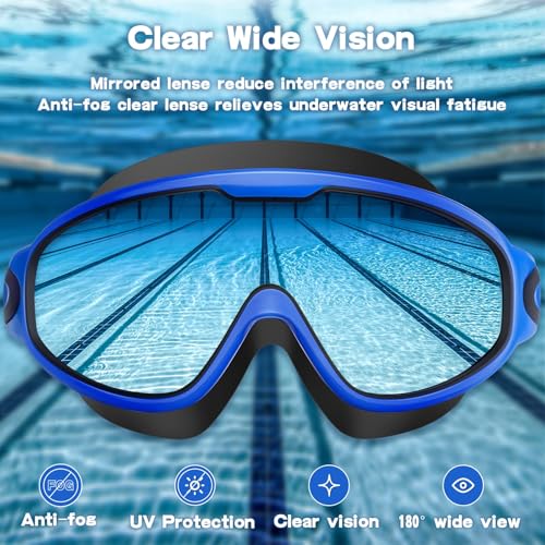 Adult Swim Goggles 2 Pack, Anti-Fog Pool Swimming Goggles with 180° Wide View, UV Protection Leakproof Goggles for Men Women Youth