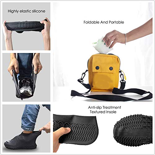 DREAMUS Reusable Silicone Waterproof Shoe Covers, Silicone Shoe Covers with Zipper No-Slip Silicone Rubber Shoe Cover for Kids,Men and Women (Black, L)