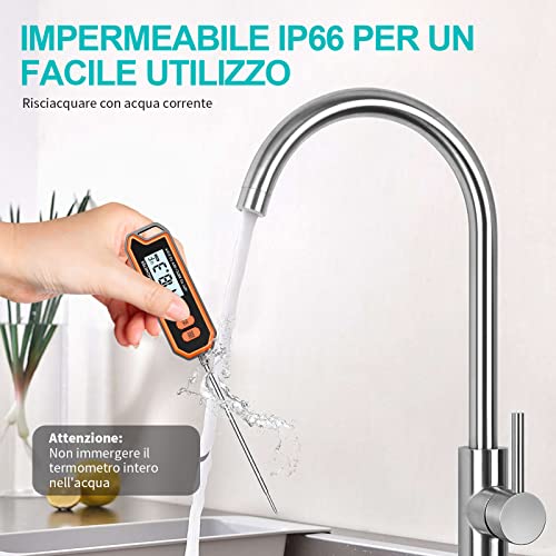 CIRYCASE Termometro Cucina, Termometro Barbecue a Lettura Istantanea con Sonda da 14.2 cm, Display LCD & Funzione di Mantenimento, Termometro Carne Ad Alta Precisione per Cucinare, Cuocere, ecc