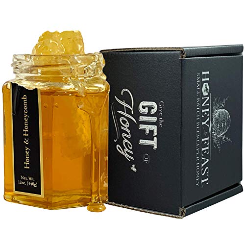 Honey Feast Raw honeycomb with honey | from American Organic floral sources | Unfiltered & Pure | Fresh from Florida Superfood | 12 Ounces