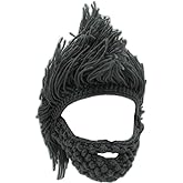YEKEYI Viking Beard Beanie Horn Hat Winter Warm Mask Knitted Wool Funny Skull Cap