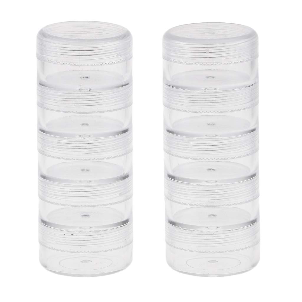 Hellery 2x 5 Stacks of Bead Containers. Clear Screw Top. Make Up Storage Organizer Box , Clear, 95x36mm