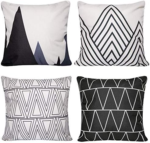 Unves Decorative Throw Pillow Covers, 18x18inch Couch Sofa Cushion Pillow Covers for Bedroom Living Room Cars Cotton Linen Simple Geometric Style Pillows, Set of 4 Black