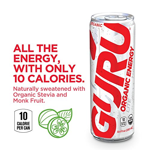 GURU Lite Organic Energy Drink, Low Calorie, Vegan, Natural, 8.4oz can (8 count)