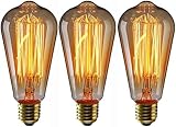 EYLM Edison Filament Bulb E27 40W ST64 Warm White Vintage Industrial 3 Pack