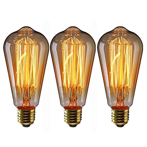EYLM Edison Light Bulb E27 Filament Vintage Incandescent 40W ST64 Retro Light Edison Bulb, Industrial Style, Warm White, Decorative Light Bulb 3 Pieces