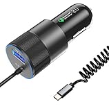 Sngg Type C Car Charger Compatible for Samsung Galaxy S9/S9+/S8/S8 Plus/Note 8,Google Pixel/Pixel XL/2/2 XL/3/3 XL-Quick Charge 3.0 USB Adapter with 5.5ft Coiled USB Type C to A Fast Charging Cable