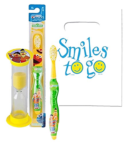 Sesame Street"Bert & Ernie" Inspired 2pc Bright Smile Oral Hygiene Set! Includes Soft Manual Toothbrush & Brushing Timer! Plus Dental Gift & Remember to Brush Visual Aid