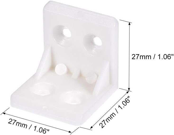 sourcing map Shelf Cabinet Door 90 Degree Plastic Corner Braces 27x27x27mm Angle Brackets, 12 Pcs White - Image 3