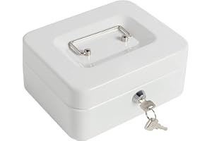 Kasten Cash Box With Money Tray and Key Lock, Money Organizer for Cash, 7.87"x 6.30"x 3.54", Small White