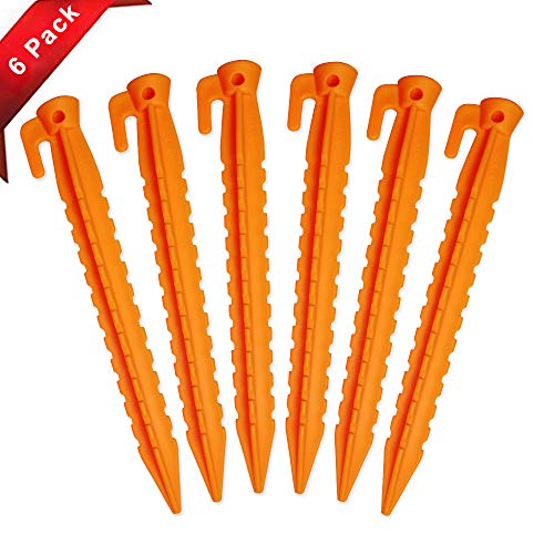 Nice2you Stakes with an Anchor - Apply to Outdoor Bounce House & Tents / Durable Plastic Pegs, Safety Orange (8.8 inch Pack of 6) - Compatible to Sand Beach Lawn Camping