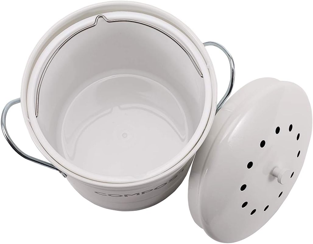 2-in-1 Indoor Kitchen Compost Bin, Great for Food Scraps, Removable Clean Plastic Bucket, Handles, Beige, 1 Gallon - Includes Charcoal Filter - Style 1: Kitchen & Dining