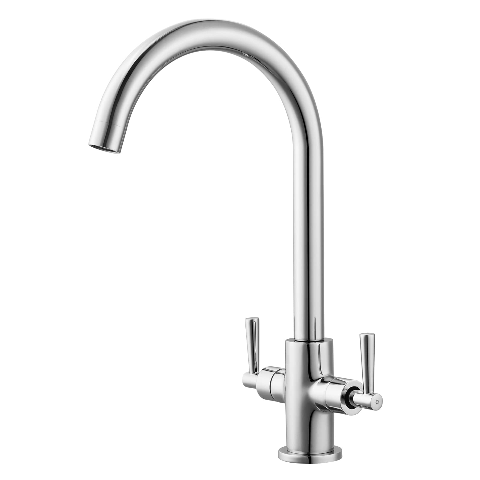 Peppermint Kitchen Taps Mixer Chrome Monobloc Kitchen Sink Tap Dual Lever Mixer Taps 1 Hole 360° Swivel Spout Swan Neck Sink Mixers Tap for Modern Kitchens