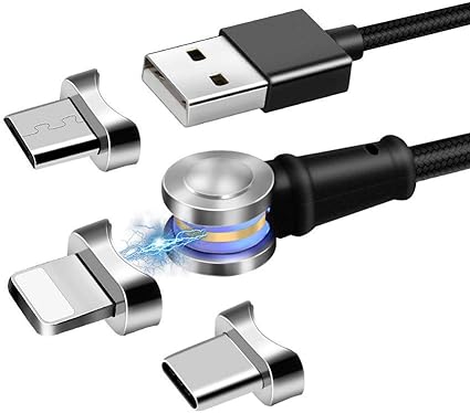 Amazon Co Jp 最新バージョン マグネット ケーブル ライトニングケーブル 強力マグネット式 １本３役 多機種対応 ライトニング 磁石 着脱式 ライトニングusbケーブル Micro Type C 180度回転 一本三役 パソコン 周辺機器