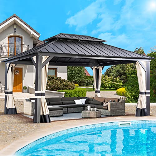 EasyLee 12x16 Patio Hardtop Gazebo, Outdoor Gazebo with Spliced