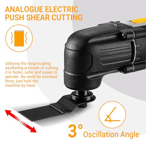 Utensile Multifunzione Oscillante: DEKOPRO 300W Strumento Oscillante Kit 3000-22000OPM Elettro Multiutensile a Fili, 6 Velocità Regolabili, 3° Angolo di Oscillazione, per Legno, Plastica e Metallo