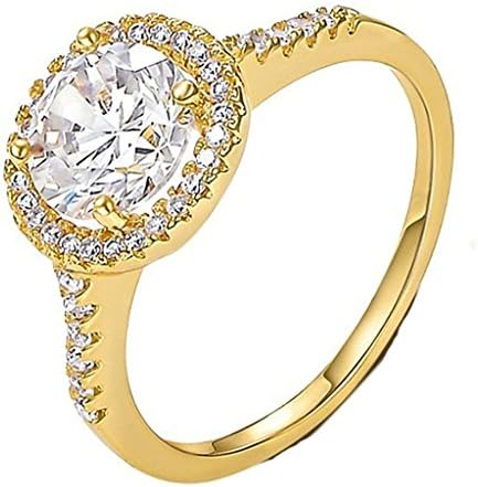 AnnroZ Women Rings Gold Plated Wedding Bands Yellow Moon Stars CZ Cut Rhinestone Zirconia US 6