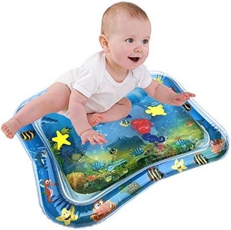 PUAO Baby Inflatable Water Mat & Patted Pad for Toddlers Fun Tummy Time, Leakproof BPA Free Water Mat Toy for Baby's Stimulation Growth (66x50cm/25.98 * 19.68in, Blue)
