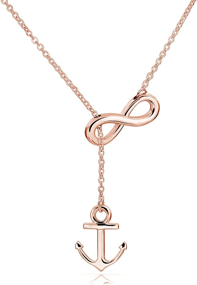 ELBLUVF 18K Stainless Steel Gold Rose Gold Plated Hope Anchor and Infinity Lariat Y Necklace For Women