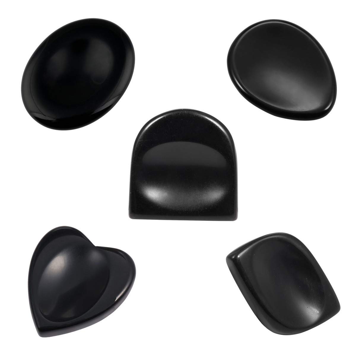 mookaitedecor Pack of 5 Natural Black Obsidian Crystal Thumb Worry Stones for Anxiety Stress Relief, Polished Pocket Stones Palm Quartz Healing Crystal Gifts for Reiki Chakra Balancing Meditation