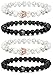 LOLIAS 2-4 Pcs Bead Couples Bracelet for Men Women Crown Queen Bracelet Black Matte Agate & White Howlite Bracelet Adjustable 8MM Beads