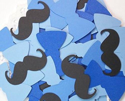 Mustache and Bowtie Blue and Black Confetti Decorations. 100 ct