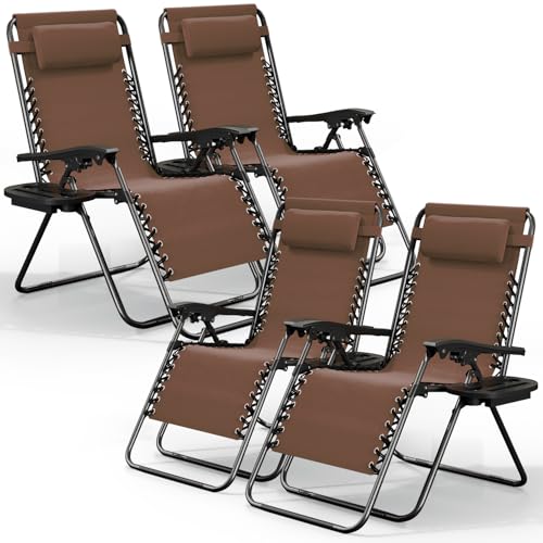 Nestl Zero Gravity Chairs Set of 4, Patio Lounge Chair Outdoor with Pillows & C…