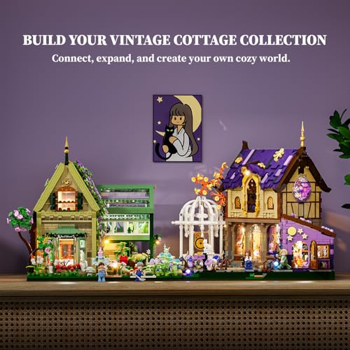 LUMIBRICKS Luna Cottage Lighting Building Set, 2846 PCS Retro House Model with Soothing Music and LED Lights, Witchy Cottage Collectible Display for Adults