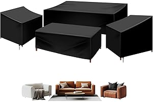 Patio Furniture Covers, 4 Piece Outdoor Furniture Cover Waterproof, Patio Furniture Cover Set, Lawn Patio Set Covers with Dra