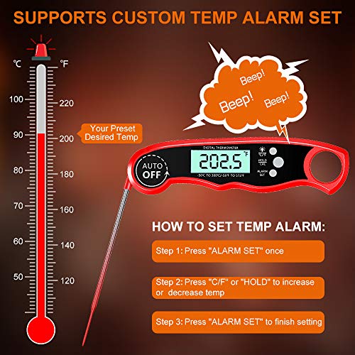 Comsoon Digital Meat Thermometer, Instant Read Cooking Thermometer with Dual Probe & Long Wire, Kitchen Candy Food Thermometer with Alarm Setting, Backlight & Magnet for BBQ Grill Smoker Oven Oil - Thumbnail 3