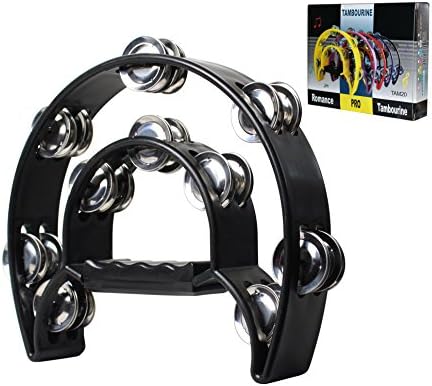 YMC TAM20-BLACK Double Row Tambourine – Metal Jingles Hand Held Percussion Ergonomic Handle
