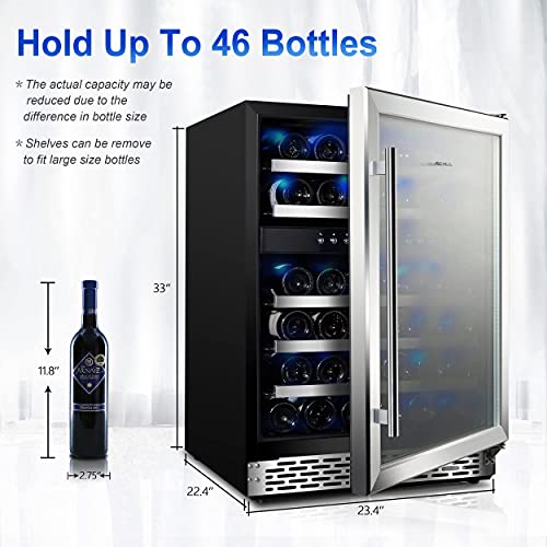 Phiestina 24 Inch Under Counter Wine Cooler 46 Bottle BuiltIn Dual