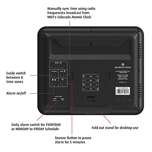 image for Marathon CL030067GG Slim Atomic Full Calendar Clock with Large 3.25