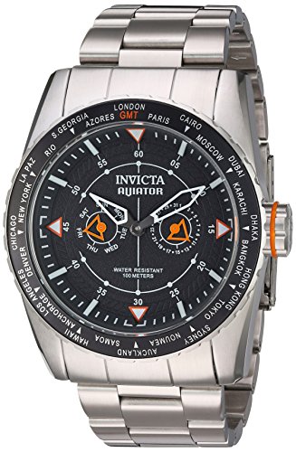 Invicta Men's 'Aviator' Quartz Stainless Steel Casual Watch, Color:Silver-Toned (Model: 22984)