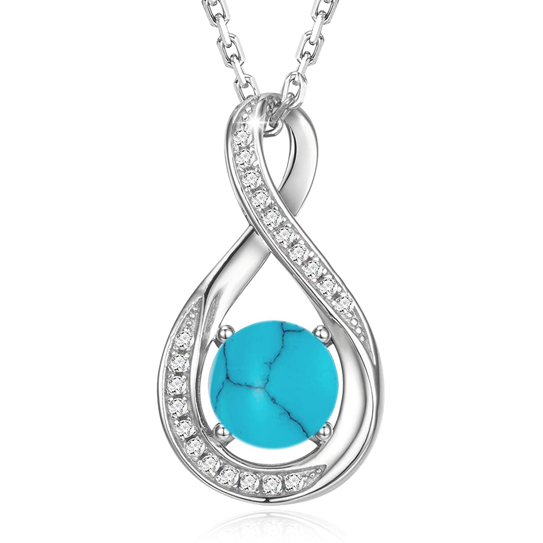 GEMLANTO 925 Sterling Silver Necklace Infinity Created Turquoise December Birthstone Necklaces for Women Birthday Anniversary Mothers Day Jewellery Gifts for Women Mum
