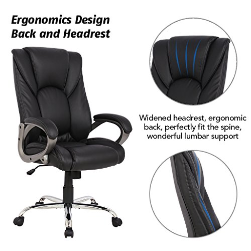 VIVA OFFICE Swivel Office Chair, Black PU Leather