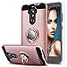 AnoKe Replacement for ZTE MAX XL Case,ZTE Imperial Max Z963U/ZTE Zmax Pro Z981/ZTE N9560 case with HD Screen Protector,360 Degree Rotating Ring Holder Kickstand Hybrid Defender Cover ZS Rose Gold