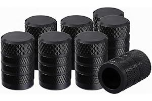 8 Pack Black Aluminum Tire Valve Stem Caps with Plastic Liner - Anti-Seize Corrosion Resistant Dust Covers for Cars, SUVs, Tr