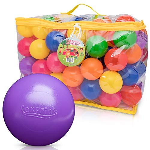 FoxPrint Soft Plastic Kids Play Balls - Non Toxic, 100 Phthalate & Bpa Free - Crush Proof & No Sharp Edges; Ideal for Baby or Toddler Ball Pit, Kiddie Pool, Indoor Playpen & Parties, 100 Balls