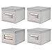 mDesign Set of 4 Fabric Closet Storage Box with Lid - Large Storage Box for in The Wardrobe - Perfect Clothes Storage Box with Lid - Taupe/Natural