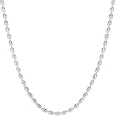 Savlano 925 Sterling Silver Oval Rice Bead Strand Chain Necklace For Women - Made in Italy Comes With a Gift Box