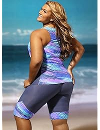 Gloria & Sarah traje de baño de tankini de dos piezas con rayas oceánicas retro para dama