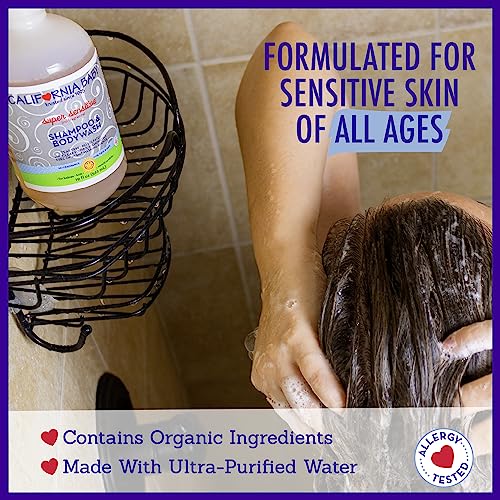 California Baby Super Sensitive Baby Shampoo + Baby Wash | 100% Plant-Based | Unscented Body Wash For Sensitive Skin | Hypoallergenic | 562 mL / 19 oz