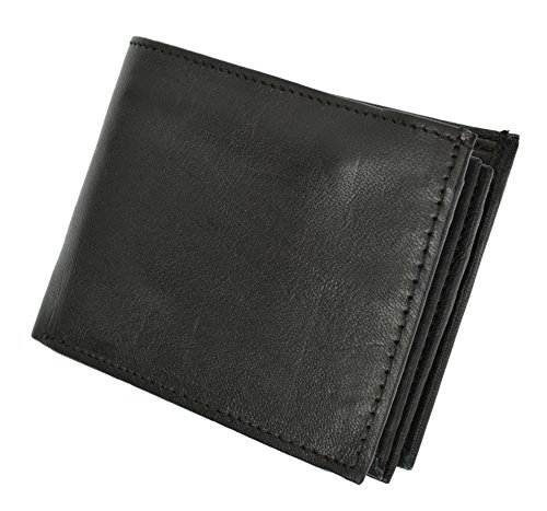 Marshal RFID Leather Mens Wallet Black Bifold Fixed Flip 3 Window ID Organza Gift Bag