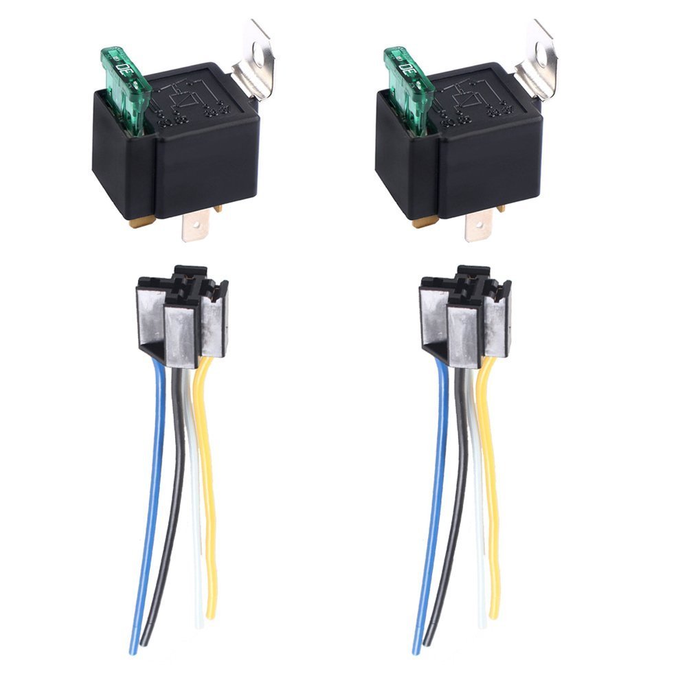 E Support™ 2 x 30A 12V Car Kit 4-Pin Relay for Fuel Pump Fan Relay Socket Wire Fuse Harness Motorcycle