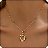 RATVIU Gold Necklace for Women Necklaces for Women 18K Gold Plated Sun Necklace Dainty Moon Horseshoe Pendant Necklace Trendy Bow Necklace Minimalist Jewelry