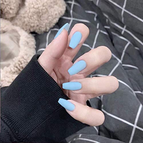 24 Pcs Fake Nails Ballerina Matte Coffin Nails Full Cover Pure Nude Color Artificial Fakes Nails Medium False Nails Gel Nails Art Tips Sets For Women Girls Teens Sky Blue Pricepulse