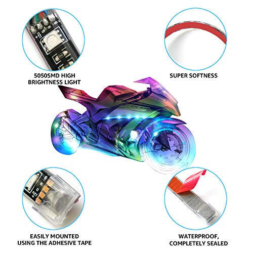 16Pcs Motorcycle LED Lights, Barhootao Strips Kit Multi-Color Accent Glow Neon Lights Lamp Flexible with Remote Controller for Harley Davidson Honda Kawasaki Suzuki Ducati Polaris KTM BMW