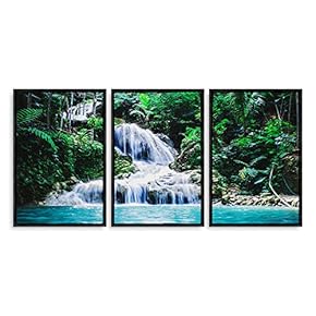 Top Quality Design Incredible Portrait Framed for Living Room Bedroom Waterfall in Deep Forest of Croatia for x3 Panels